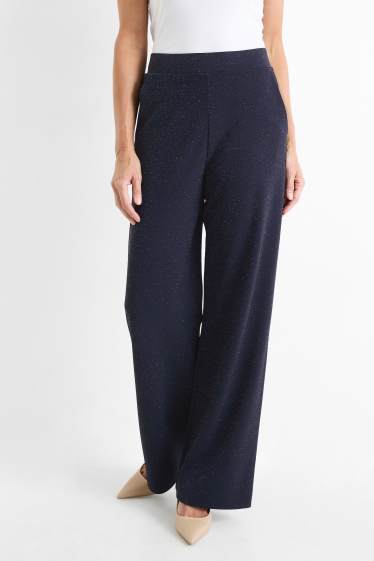 Donna - Pantaloni di jersey - vita media - gamba ampia  - blu scuro