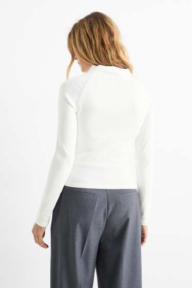 Women - Long sleeve top - skinny rib - white