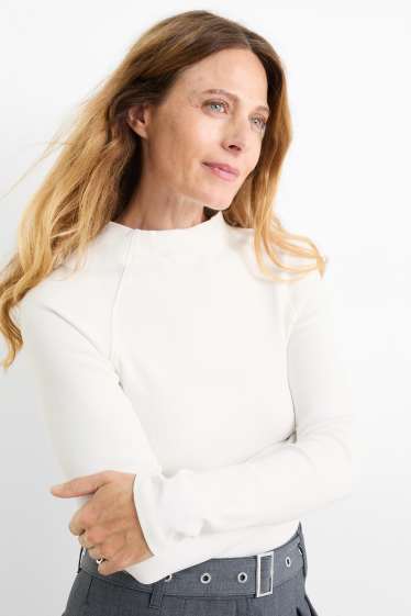 Women - Long sleeve top - skinny rib - white