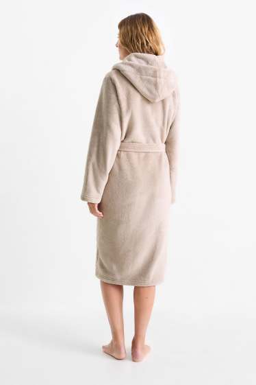 Femmes - Peignoir de bain à capuche - beige