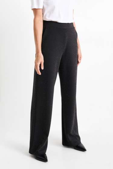 Donna - Pantaloni di jersey - vita media - gamba ampia  - nero