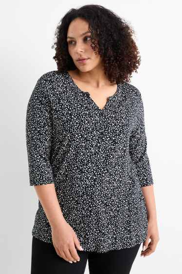 Damen - Langarmshirt - geblümt - schwarz