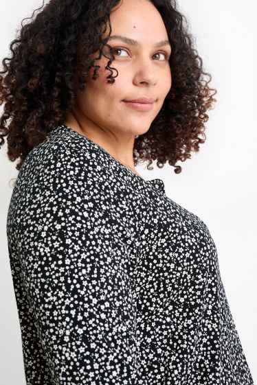 Damen - Langarmshirt - geblümt - schwarz