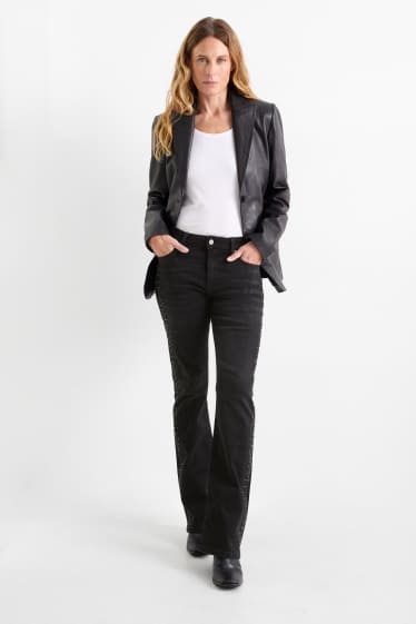 Dames - Bootcut jeans met strass-steentjes - mid waist - jeansdonkergrijs