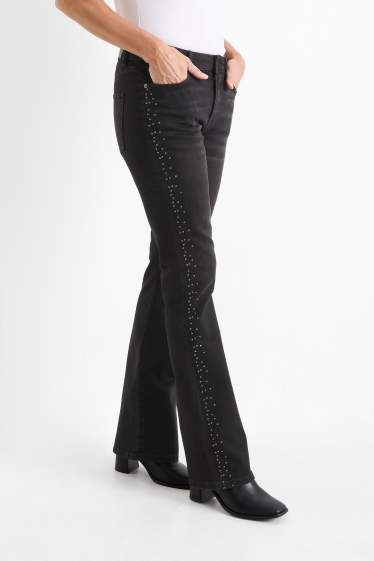 Dames - Bootcut jeans met strass-steentjes - mid waist - jeansdonkergrijs