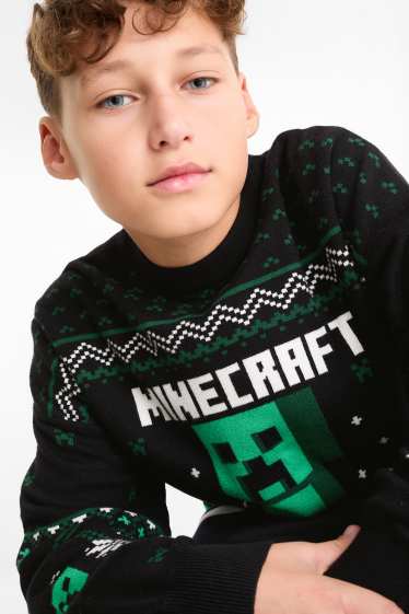 Enfants garçons - Minecraft - pull de Noël - noir