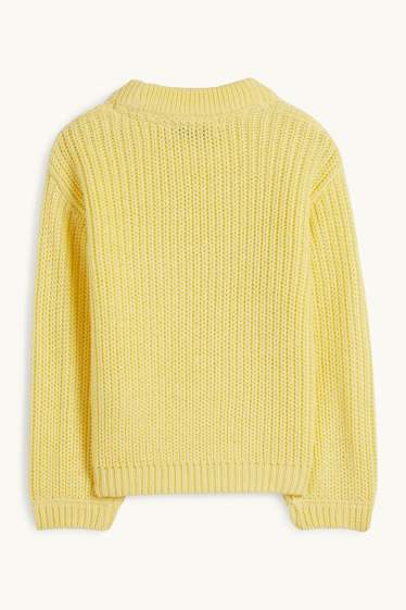 Enfants filles - Nœud - pull - côtelé - effet brillant - jaune