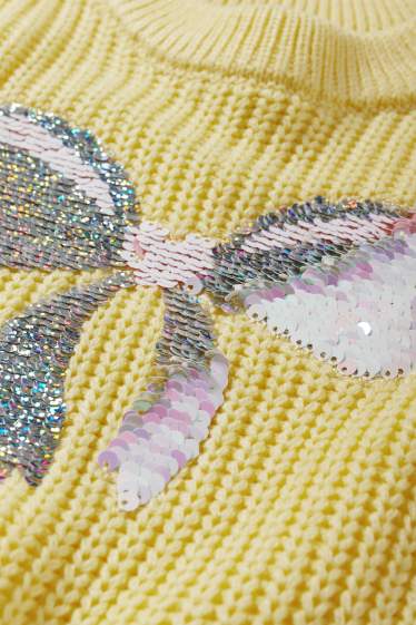 Enfants filles - Nœud - pull - côtelé - effet brillant - jaune