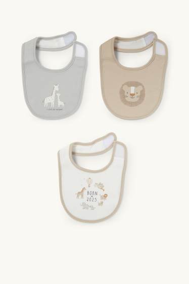 Unisex - Multipack of 3 - animals - baby bib - taupe