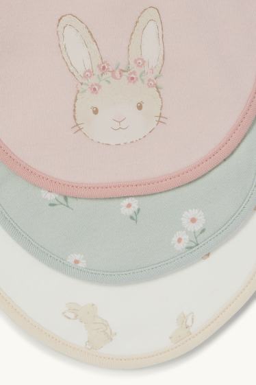 Baby Girls - Multipack of 3 - bunny rabbit and flowers - baby bibs - white