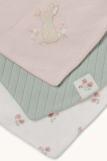 Baby Girls - Multipack of 3 - rabbit and flowers - baby triangular scarf - rose