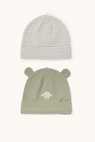 Baby Boys - Multipack of 2 - little sheep - baby hat - ribbed - green