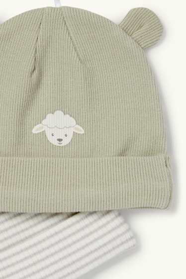 Baby Boys - Multipack of 2 - little sheep - baby hat - ribbed - green