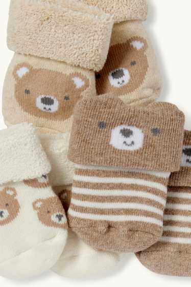 Unisex - Set van 3 paar - beertje - newbornsokken met motief - crème wit