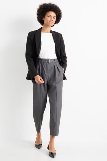 Kobiety - Spodnie materiałowe z paskiem - wysoki stan - tapered fit - ciemnoszary