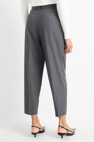 Kobiety - Spodnie materiałowe z paskiem - wysoki stan - tapered fit - ciemnoszary
