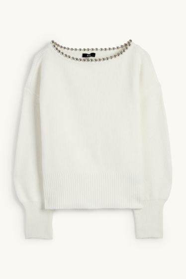 Kobiety - Sweter - w prążki - kremowobiały