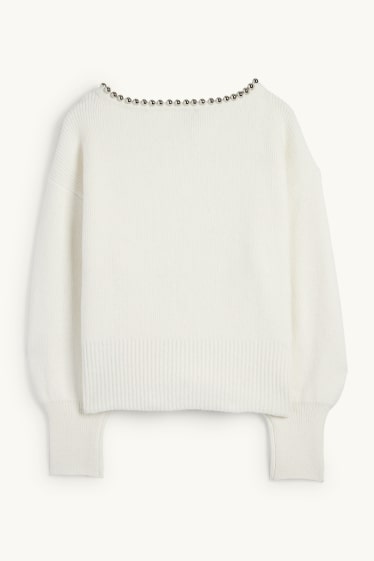 Kobiety - Sweter - w prążki - kremowobiały