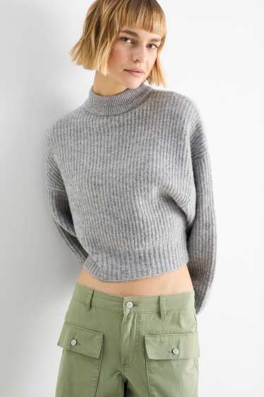 Dona - Jersei crop amb coll alçat - canalé - gris