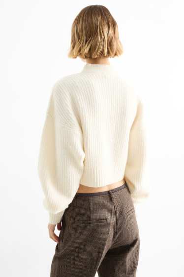 Dona - Jersei crop amb coll alçat - canalé - blanc trencat
