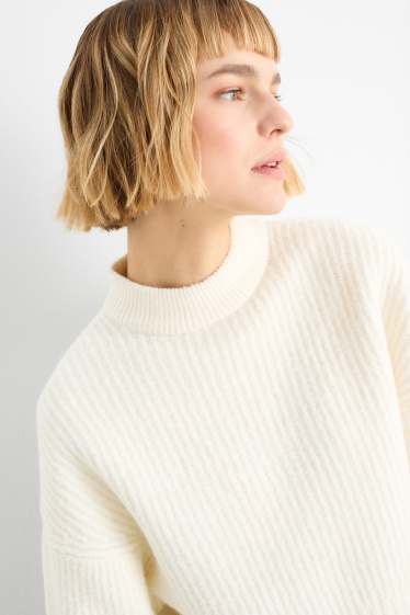 Dona - Jersei crop amb coll alçat - canalé - blanc trencat