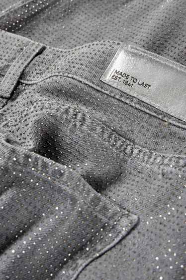 Femmes - Minijupe en jean orné de strass - jean gris