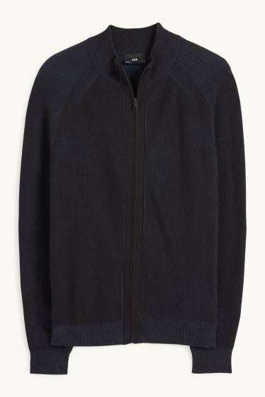 Bărbați - Cardigan tricotat - reiat - albastru închis