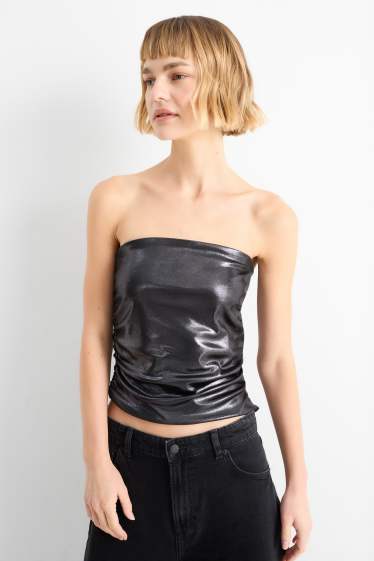 Dámské - Top bandeau - z lesklého materiálu - černá