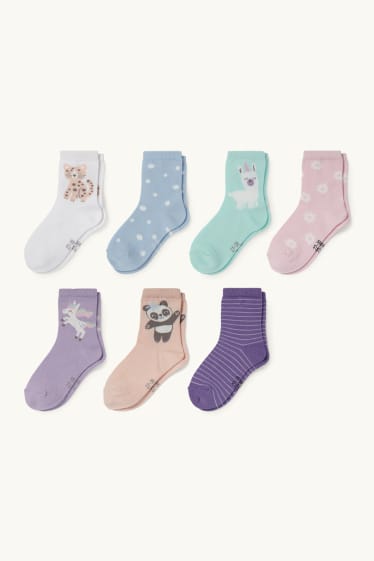 Bambine - Confezione da 7- calzini con motivi - animali - rosa