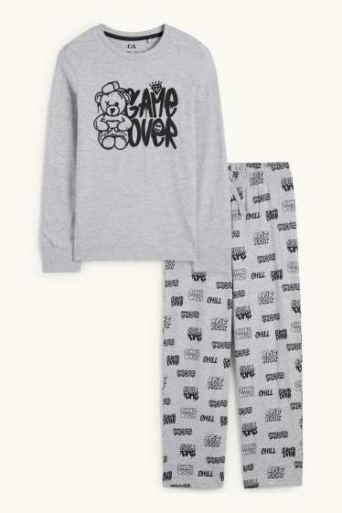 Bambini - Pigiama - 2 pezzi - motivo gaming e orso - grigio chiaro melange