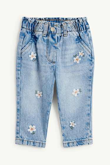 Neonate - Fiorellini - jeans per neonate - jeans azzurro