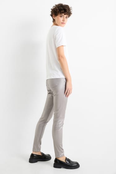 Women - Trousers - high waist - skinny fit - shiny - silver
