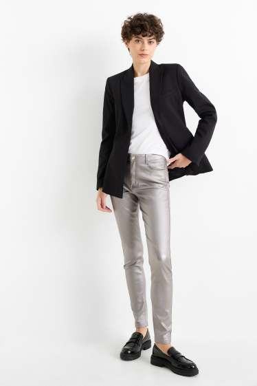 Women - Trousers - high waist - skinny fit - shiny - silver