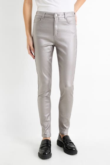 Women - Trousers - high waist - skinny fit - shiny - silver