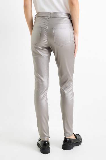 Women - Trousers - high waist - skinny fit - shiny - silver
