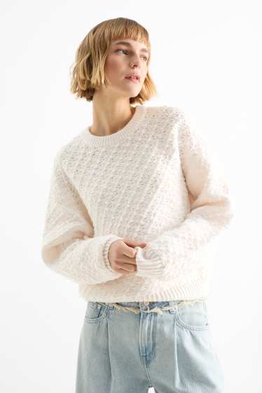 Femmes - Pull en bouclé - blanc crème