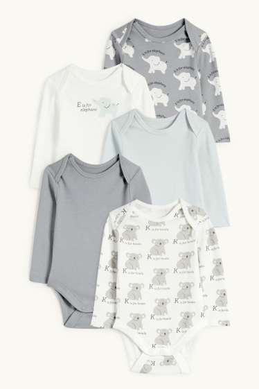 Baby Buben - Multipack 5er - Koala und Elefant - Baby-Body - grau