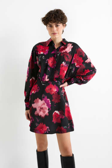 Women - Shirt dress - floral - black