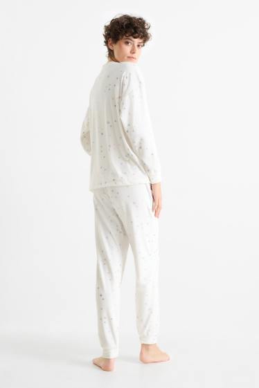 Damen - Winterpyjama - gemustert - cremeweiß