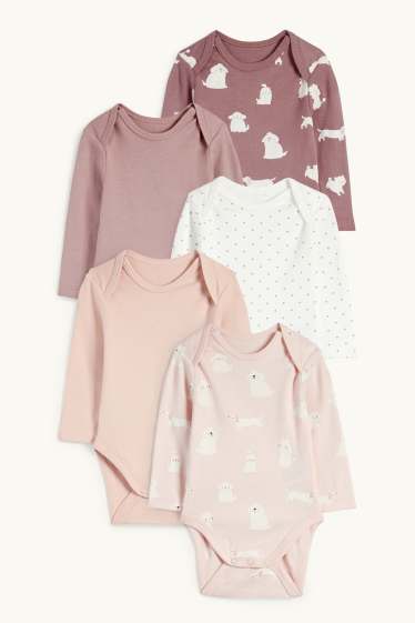 Baby: meisjes - Set van 5 - hond en poesje - rompertje - roze