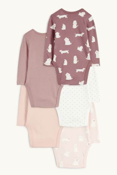 Baby: meisjes - Set van 5 - hond en poesje - rompertje - roze