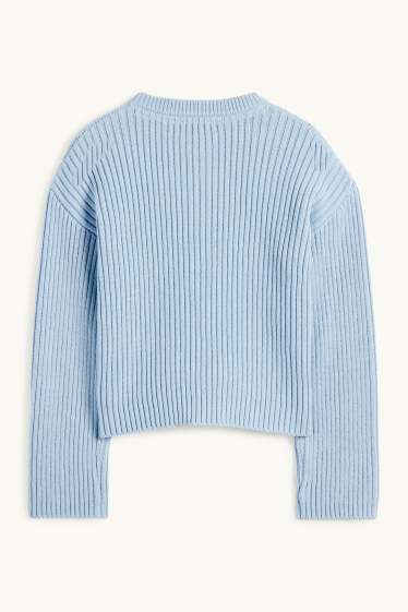Children Girls - Jumper - ribbed - blue