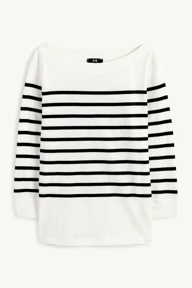 Women - Basic long sleeve top - striped - black / white