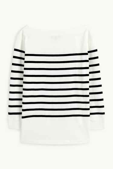 Women - Basic long sleeve top - striped - black / white