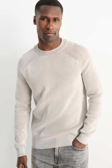 Herren - Pullover - gerippt - hellbeige