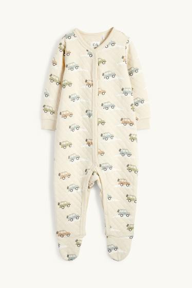 Baby: jongens - Auto - babypyjama - licht beige