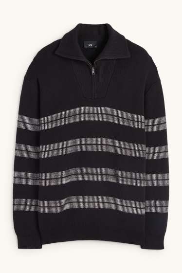 Herren - Pullover - gestreift - schwarz