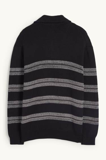 Herren - Pullover - gestreift - schwarz