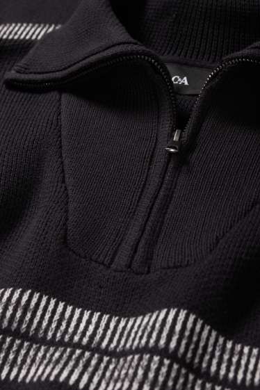 Herren - Pullover - gestreift - schwarz
