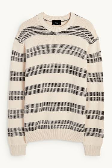 Hommes - Pull - à rayures - beige